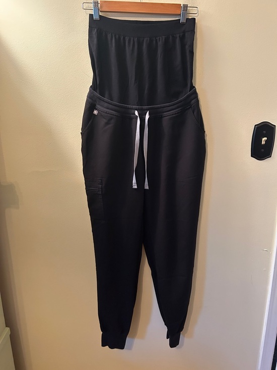 Figs Pants - Figs Black Maternity Jogger Scrub Pants Over Belly Size S